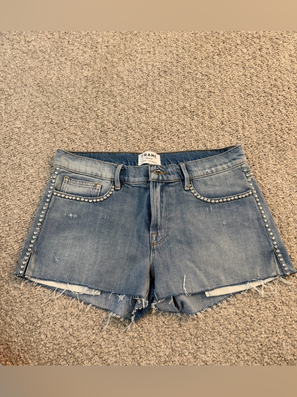 Frame Denim Light Blue Studded Denim Shorts